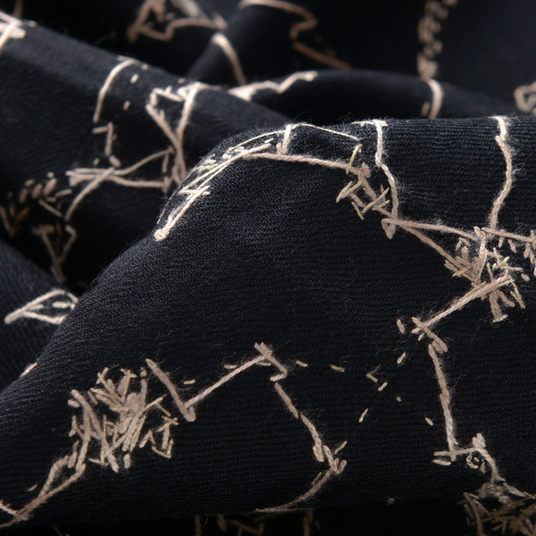 100% Merino Wool Cream Colour Flowers Embroidered Black Colour Scarf (Size 200x70 Cm)
