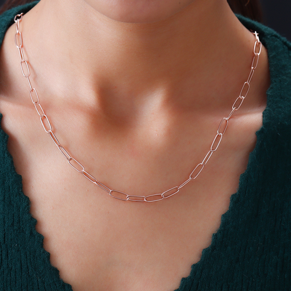 NY Close Out Deal - Rose Gold Overlay Sterling Silver Paperclip Necklace with Lobster Clasp (Size - 24)