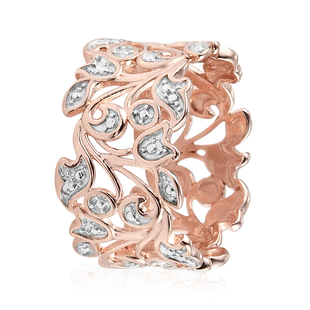 Diamond Leaf Ring in Vermeil Rose Gold Overlay Sterling Silver