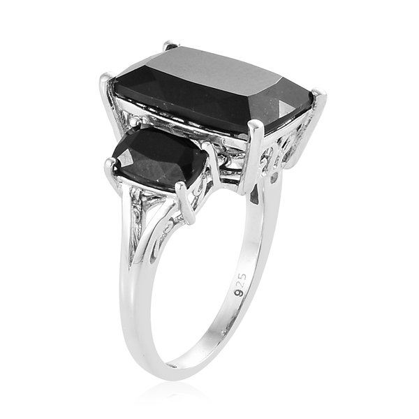 Black Tourmaline (Cush) Trilogy Ring in Platinum Overlay Sterling Silver 8.250 Ct.