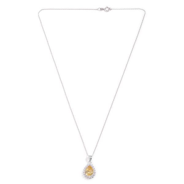 Close Out Deal AAA Simulated Citrine and Simulated White Diamond Pendant with Chain in Rhodium Plate