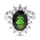 9K White Gold Russian Diopside and Natural Cambodian Zircon Ring (Size Q) 7.86 Ct.