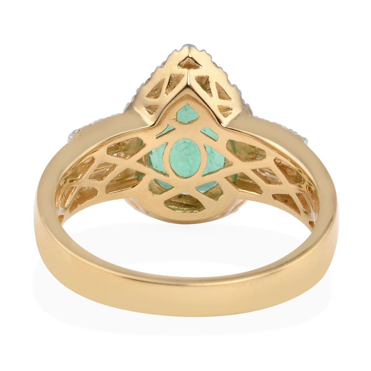 ILIANA 18K Yellow Gold AAA Boyaca Colombian Emerald (Pear) Diamond (SI-G-H) Ring  2.360 Ct.
