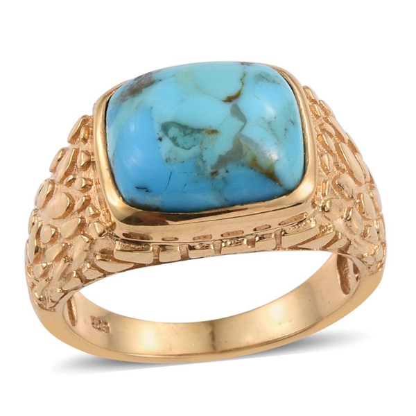 Arizona Matrix Turquoise (Cush) Solitaire Ring in 14K Gold Overlay Sterling Silver 4.500 Ct. Silver 