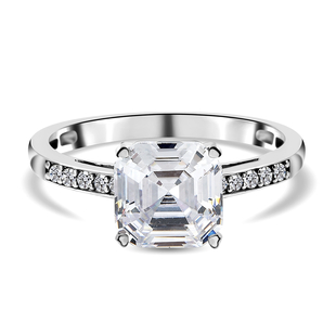 ELANZA Simulated Diamond (Asscher Cut) Ring in Rhodium Overlay Sterling Silver