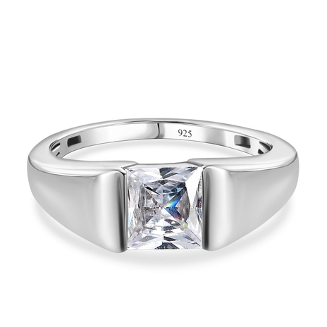 Cubic Zirconia Solitaire Ring in Platinum Overlay Sterling Silver