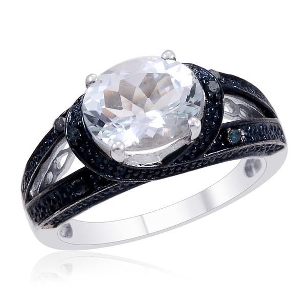 Espirito Santo Aquamarine (Ovl 2.00 Ct), Blue Diamond Ring in Platinum Overlay Sterling Silver 2.070