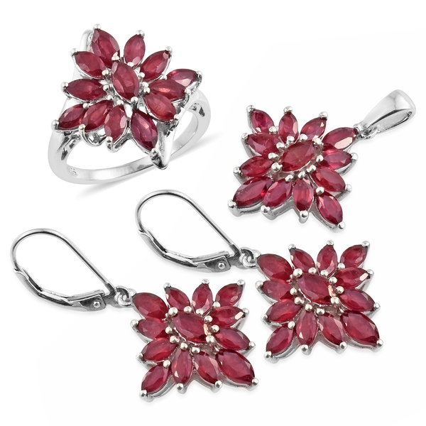 African Ruby (Mrq) Ring, Pendant and Lever Back Earrings in Platinum Overlay Sterling Silver 10.000 