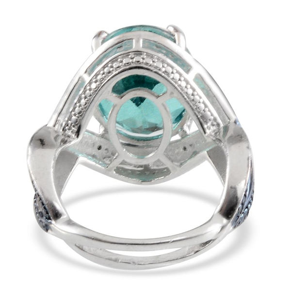 Paraiba Tourmaline Colour Quartz (Ovl 10.00 Ct), Blue Diamond Ring in Platinum Overlay Sterling Silver 10.020 Ct.