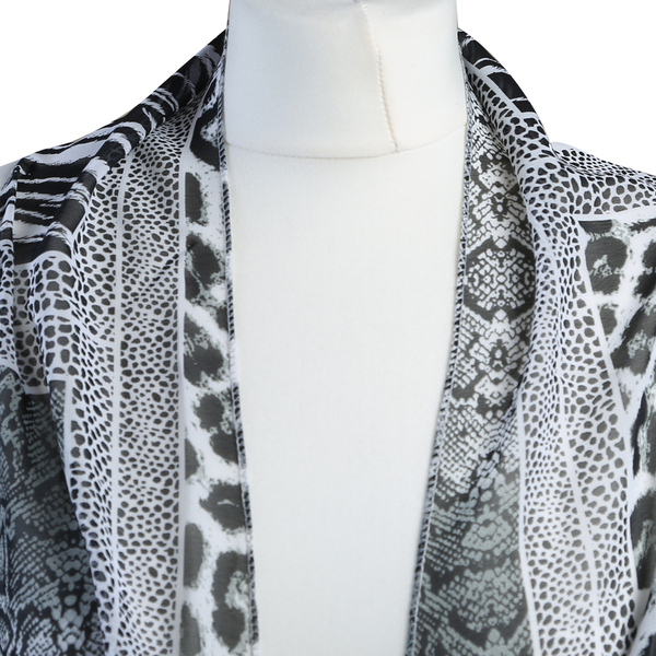 Animal Print Sleeveless Kimono in Black and White (Size 43x90cm)