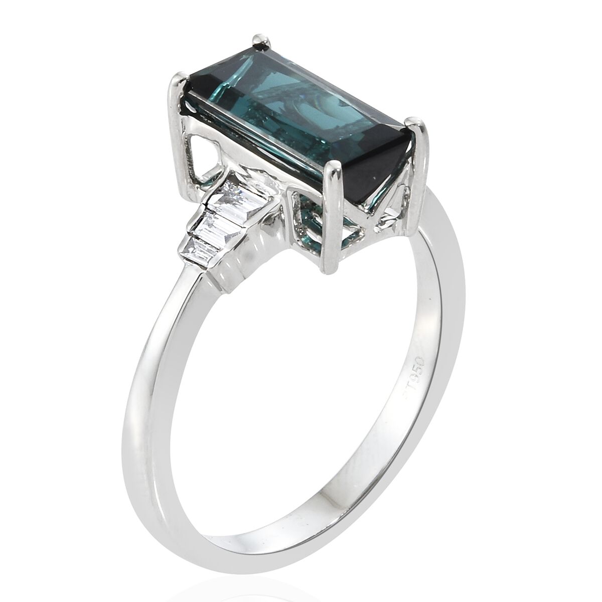 RHAPSODY 950 Platinum Monte Belo Indicolite (Oct 2.93 Ct), Diamond Ring 3.200 Ct. Platinum wt. 7.00 Gms.