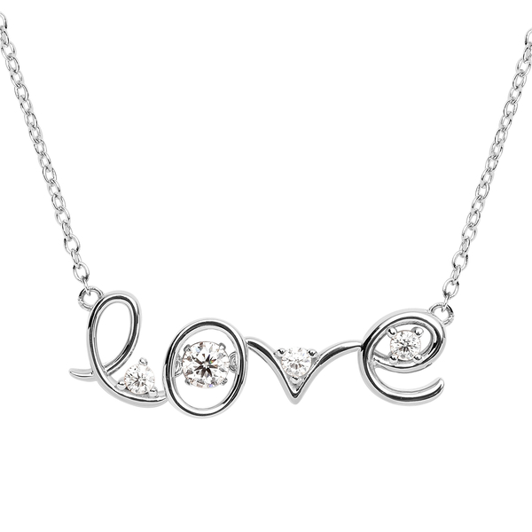 Moissanite Love Necklace (Size - 18) in Rhodium Overlay Sterling Silver