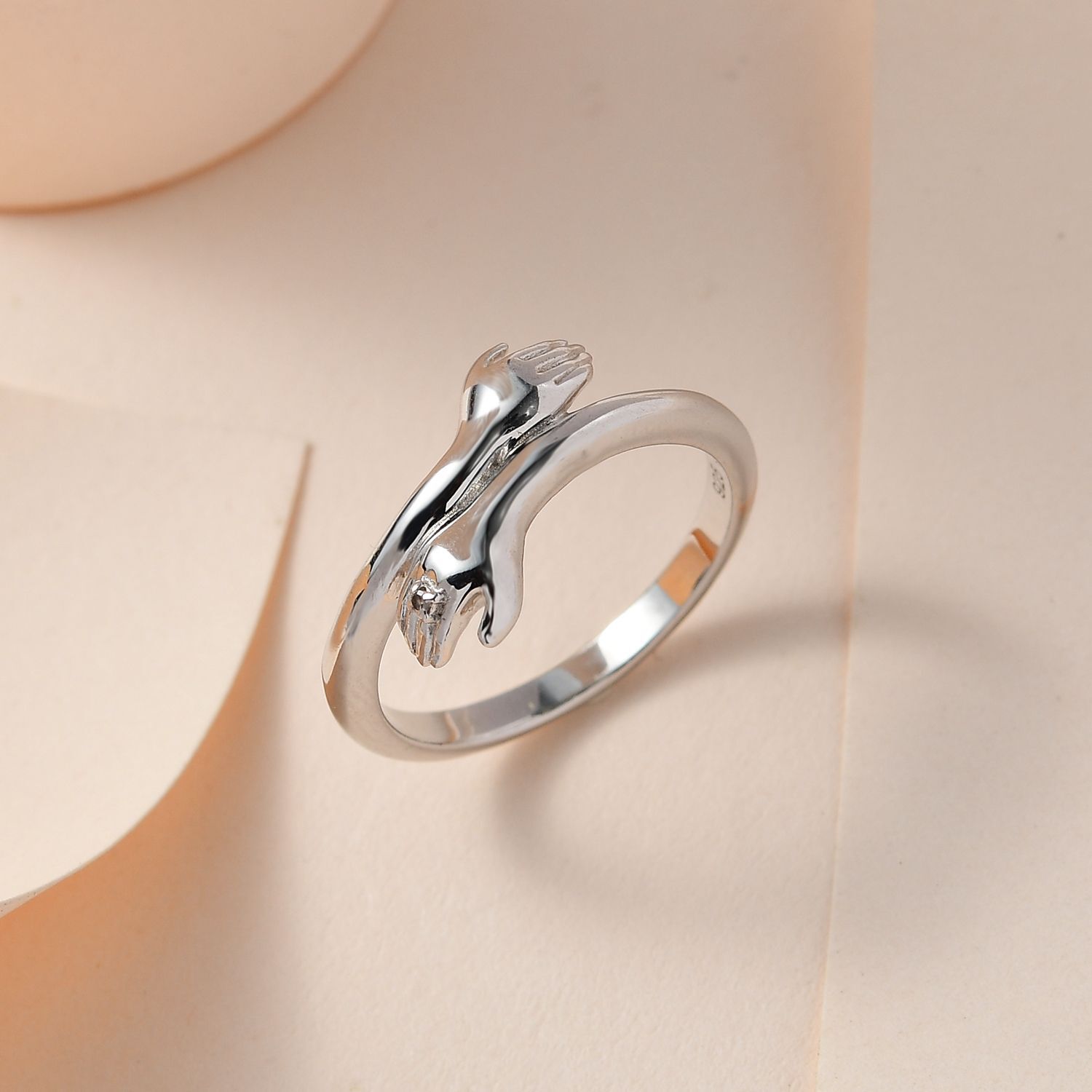 Diamond Hand Bypass Ring in Platinum Overlay Sterling Silver