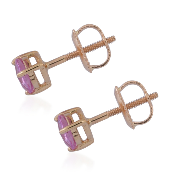 ILIANA 18K Yellow Gold 1 Carat Pink Sapphire Trillion Solitaire Stud Earrings with Screw Back.