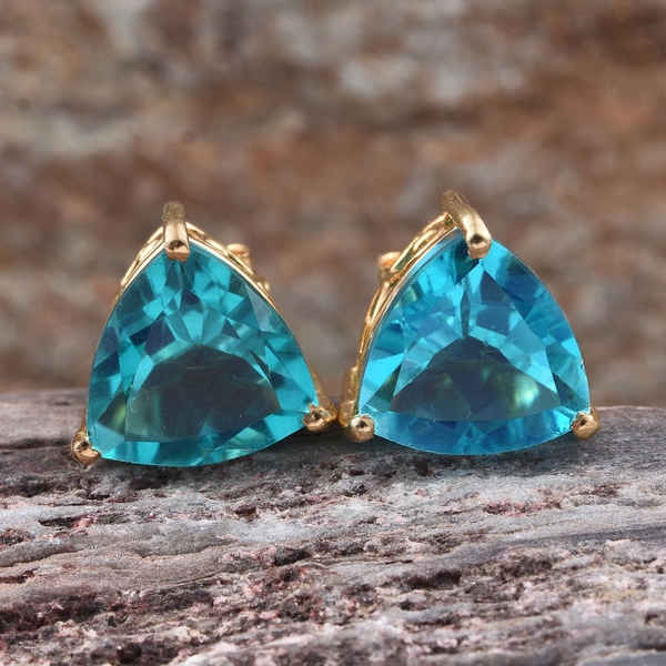 Capri Blue Quartz (Trl) Stud Earrings (with Push Back) in 14K Gold Overlay Sterling Silver 8.000 Ct.