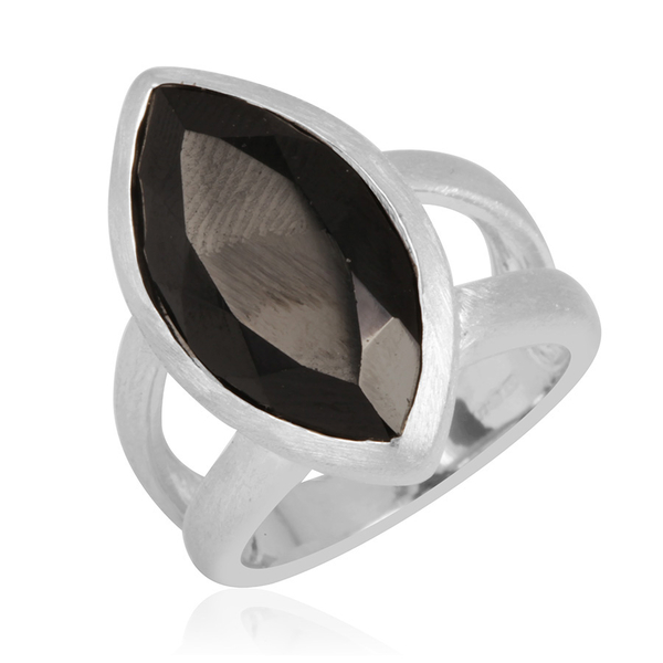 Boi Ploi Black Spinel (Mrq) Solitaire Ring in Rhodium Plated Sterling Silver 11.000 Ct.