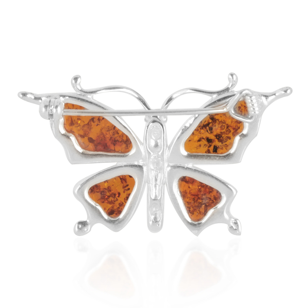 Baltic Amber Butterfly Brooch in Sterling Silver