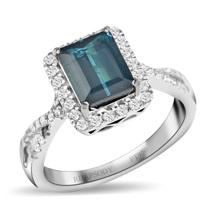 950 Platinum AAAA Indicolite Diamond VS/E-F Solitaire Ring 2.20 Ct,  Platinum Wt. 6.07 Gms