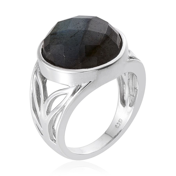Labradorite (Rnd) Ring in Platinum Overlay Sterling Silver 11.250 Ct.