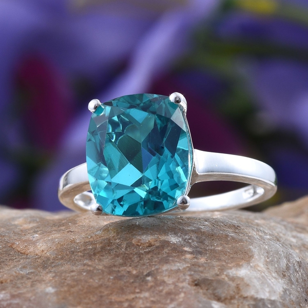 Capri Blue Quartz (Cush) Solitaire Ring in Sterling Silver 5.750 Ct.