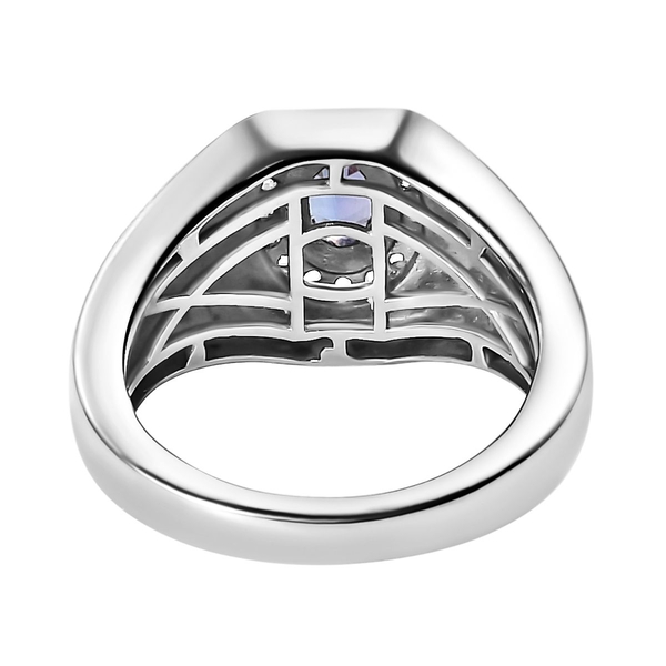 Tanzanite and Natural Cambodian Zircon Ring in Platinum Overlay Sterling Silver, Silver Wt. 6.36 Gms