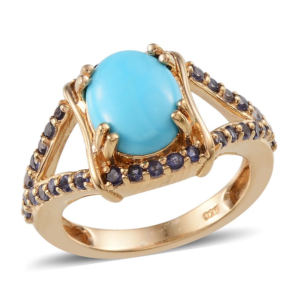 Arizona Sleeping Beauty Turquoise (Ovl 2.00 Ct), Iolite Ring in 14K Gold Overlay Sterling Silver 2.5