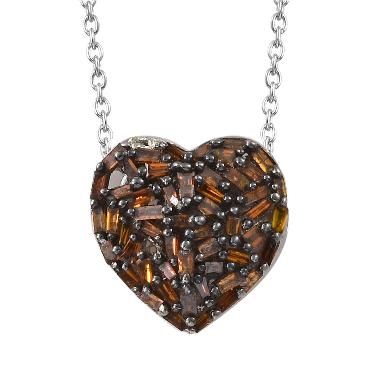 GP - Red Diamond & Blue Sapphire Heart Pendant With Chain (Size 20) in Rhodium Overlay Sterling Silv