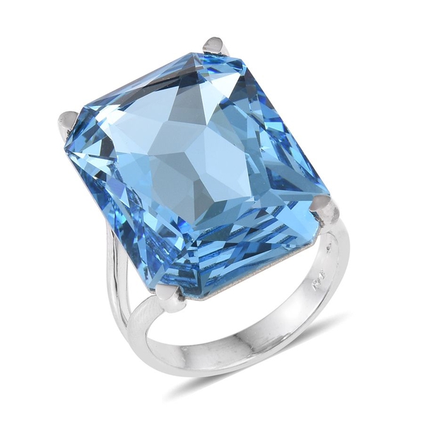 - Aquamarine Colour Crystal (Oct) Ring in ION Plated Platinum Bond