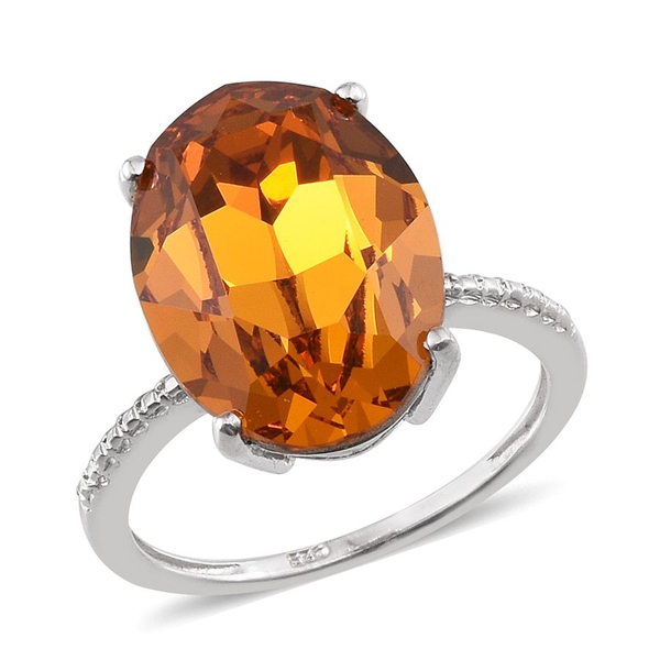 Lustro Stella  - Topaz Colour Crystal (Ovl) Ring in Platinum Overlay Sterling Silver