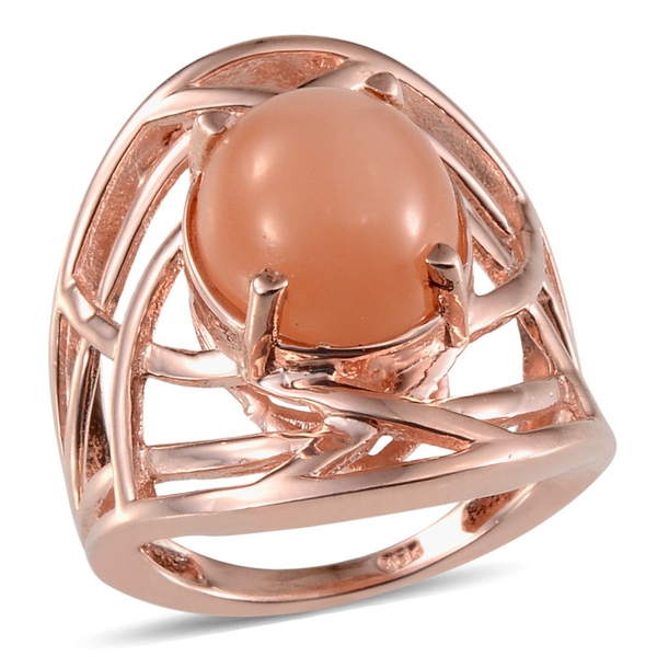 Mitiyagoda Peach Moonstone (Ovl) Solitaire Ring in Rose Gold Overlay Sterling Silver 5.000 Ct.