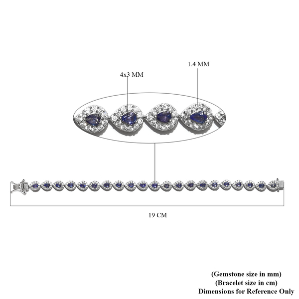 AAA Tanzanite and Natural Cambodian Zircon Bracelet (Size 7.5) in Platinum Overlay Sterling Silver 8.00 Ct, Silver wt. 14.74 Gms