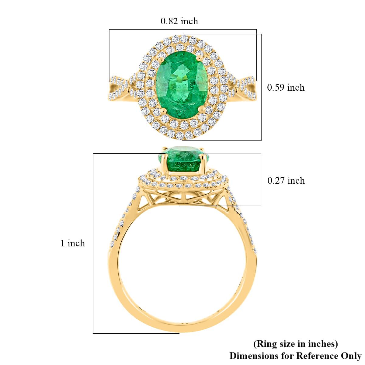 14K Yellow Gold  AAA  Zambian Emerald, White Diamond SI Ring 2.33 ct,  Gold Wt. 3.93 Gms  2.330  Ct.