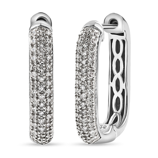 Diamond Hoop Earrings with Clasp in Platinum Overlay Sterling Silver 0.48 Ct.