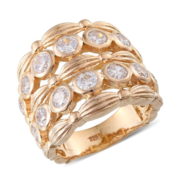 Lustro Stella - 14K Gold Overlay Sterling Silver (Rnd) Ring Made with Finest CZ 2.620 Ct.