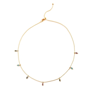 Simulated Multi Colour Gemstones Necklace (Size - 16.5) Adjustable in Yellow Gold Tone