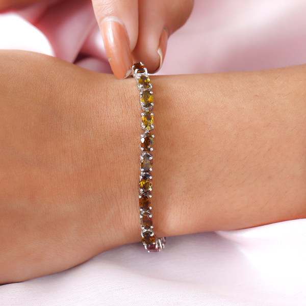 Close Out Rainbow Tourmaline Bracelet (Size - 7) in Platinum Overlay Sterling Silver 11.74 Ct, Silver Wt. 9.20 Gms