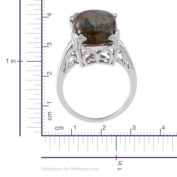 Labradorite (Cush) Ring in Platinum Overlay Sterling Silver 13.500 Ct.