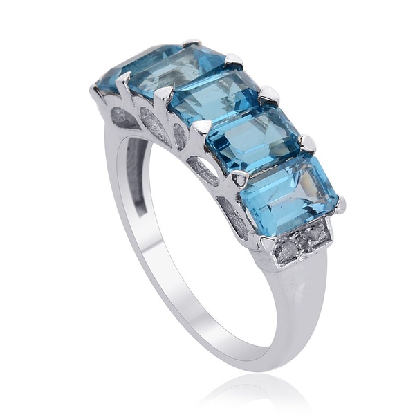 Electric Swiss Blue Topaz (Oct), Diamond Ring in Platinum Overlay Sterling Silver 3.270 Ct.