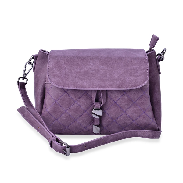 Purple Colour Diamond Cut Pattern Handbag With Adjustable and Removable Shoulder Strap (Size 27.5x21