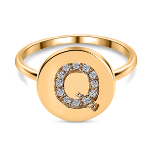 White Diamond Initial-Q Ring in 14K Gold Overlay Sterling Silver