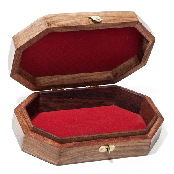 Brass Inlay Indian Rosewood Octangle Shape Butterfly Carved Jewellery Box (Size 8x5x2.25 inch)