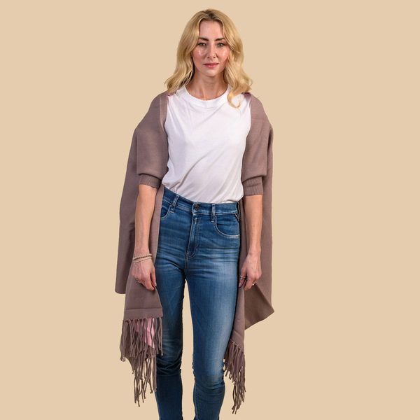 Kris Ana Wrap with Tassels (Size One, 8-18) - Taupe and Pink