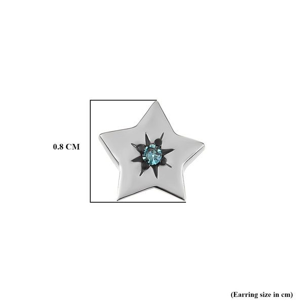 Blue Diamond Star Stud Earrings (With Push Back)  in Platinum Overlay Sterling Silver