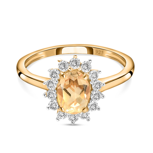 Citrine and Natural Cambodian Zircon Ring in 18K Vermeil Yellow Gold Overlay Sterling Silver 1.14 Ct