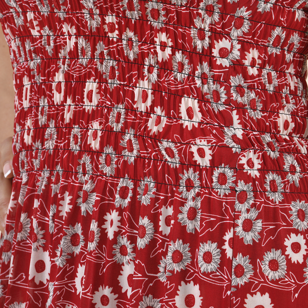 TAMSY Floral Pattern Smocked Dress (Size 8-20) - Red & Off White