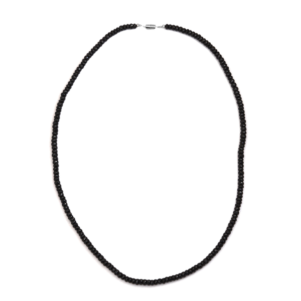Boi Ploi Black Spinel (Rnd) Necklace (Size 36) with Rhodium Plated Sterling Silver Magnetic Lock 650