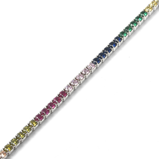 ELANZA Simulated Multi Colour Diamond Bracelet (Size 7 with 1.5 inch Extender) in Rhodium Overlay Sterling Silver