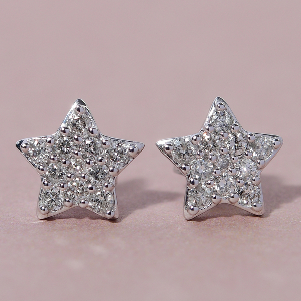 9K White Gold SGL Certified Diamond (I3/G-H) Star Stud Earrings With Push Back 0.33 Ct.
