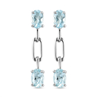 Santa Teresa Aquamarine Dangling Link Earrings (With Push Back) in Platinum Overlay Sterling Silver 