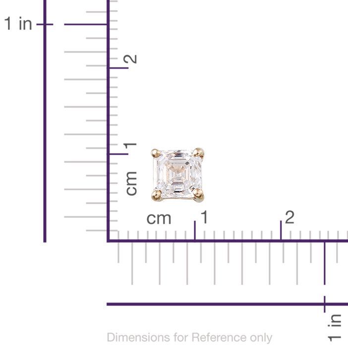 9K Y Gold (Asscher Cut) Stud Earrings (with Push Back) Made with Finest CZ 1.000 Ct.
